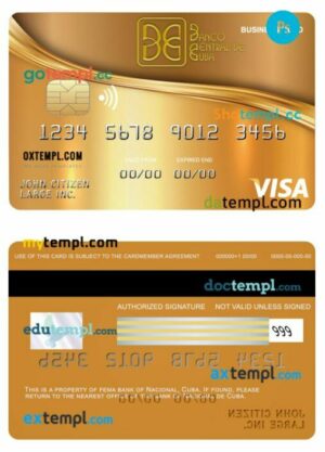Cuba Nacional bank visa business gold card template in PSD format