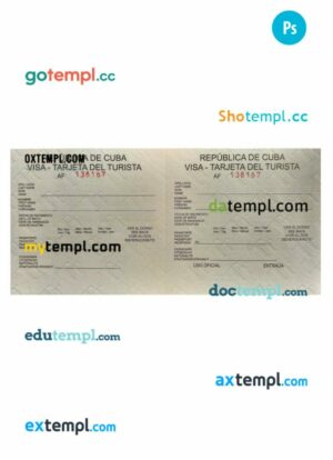 Cuba arrival card template in PSD format