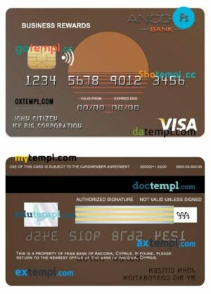 Cyprus Ancoria bank business rewards visa card template in PSD format