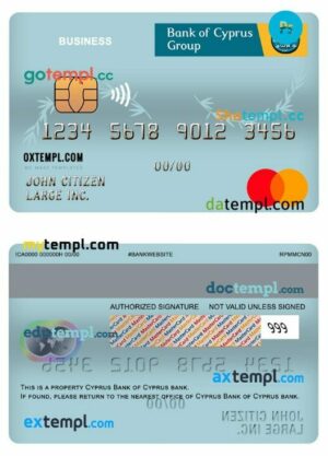 Cyprus Bank of Cyprus bank business mastercard template in PSD format