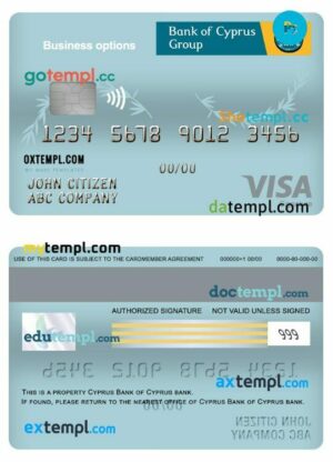 Cyprus Bank of Cyprus business visa signature card template in PSD format
