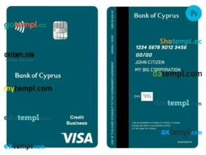 Cyprus Bank of Cyprus visa business credit vertical card template in PSD format