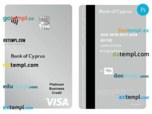 Cyprus Bank of Cyprus visa business platinum credit vertical card template in PSD format