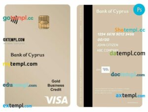 Cyprus Bank of Cyprus visa gold business credit vertical card template in PSD format