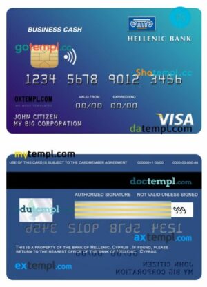 Cyprus Hellenic bank business cash visa card template in PSD format