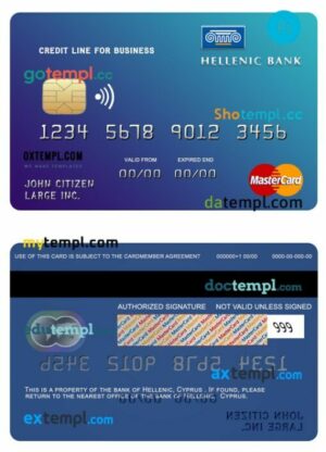 Cyprus Hellenic bank business credit mastercard template in PSD format