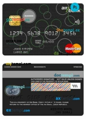 Czech Air Bank business mastercard template in PSD format