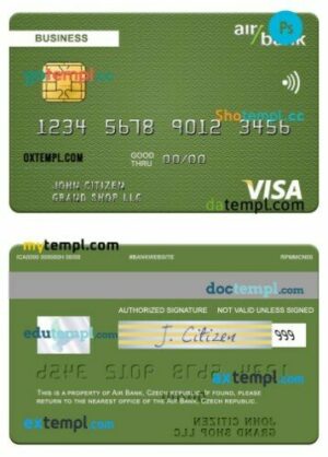 Czech Air Bank visa business card template in PSD format