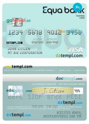 Czech Equa Bank business credit visa card template in PSD format
