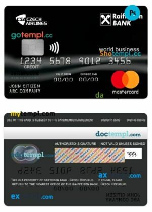 Czech Republic Raiffeisen bank world business mastercard template in PSD format