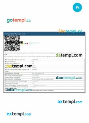 Czech arrival card template in PSD format