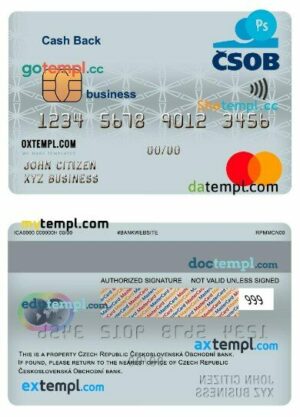 Czech republic ceskoslovenská obchodní bank business cash back mastercard template in PSD format