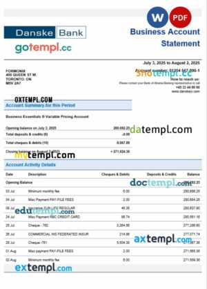 Danskebank business organization checking  statement Word and PDF format