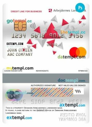 Denmark Arbejdernes landsbank bank business credit mastercard template in PSD format