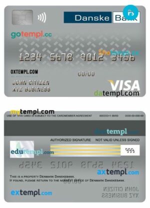 Denmark Danskebank visa business card template in PSD format