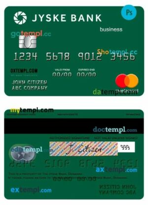 Denmark Jyske Bank business mastercard template in PSD format