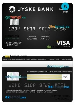 Denmark Jyske Bank visa business credit card template in PSD format