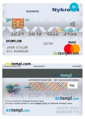 Denmark Nykredit bank business mastercard template in PSD format