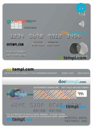 Denmark Revolut bank premium business platinum mastercard template in PSD format