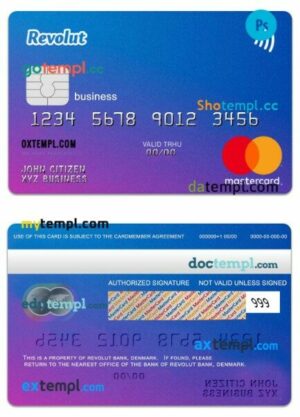 Denmark Revolut bank standard business mastercard template in PSD format