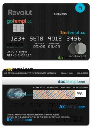 Denmark Revolut bank ultra business mastercard template in PSD format