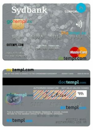 Denmark Sydbank corporate mastercard template in PSD format