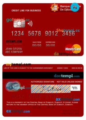 Djibouti Central Bank of Djibouti business credit mastercard template in PSD format