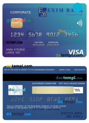 Djibouti Exim Bank visa corporate card template in PSD format