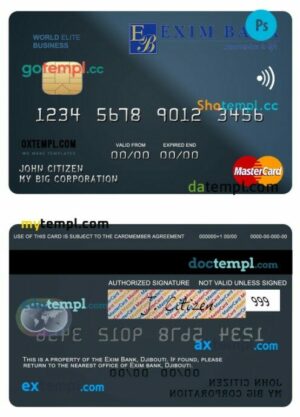 Djibouti Exim Bank world elite business mastercard template in PSD format