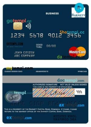 Dominica Barnett Capital Bank business mastercard template in PSD format