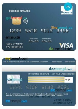 Dominica Barnett Capital Bank business rewards visa card template in PSD format