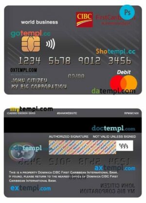 Dominica cibc first caribbean international bank world business debit mastercard template in PSD format