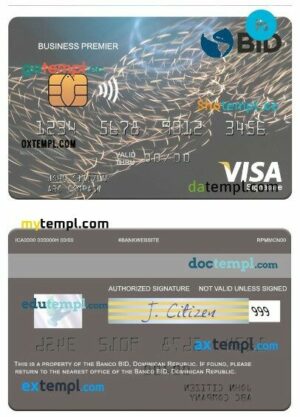 Dominican Republic Banco BID business premier visa signature card template in PSD format