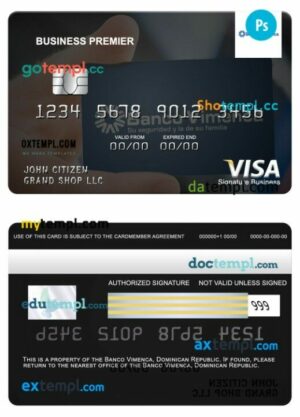 Dominican Republic Banco Vimecan business premier visa signature card template in PSD format