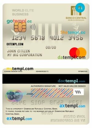 Dominican Republic Central Bank world elite business mastercard template in PSD format