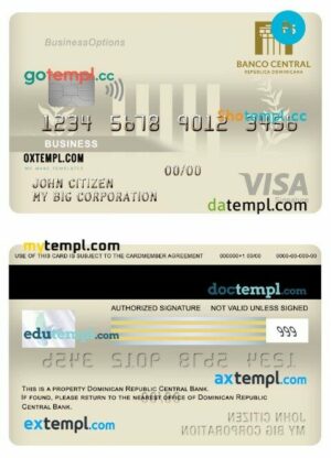 Dominican Republic Central bank business visa signature card template in PSD format