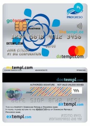 Dominican Republic Progreso bank business mastercard template in PSD format