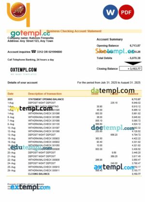 Druk PNB bank firm account statement Word and PDF template