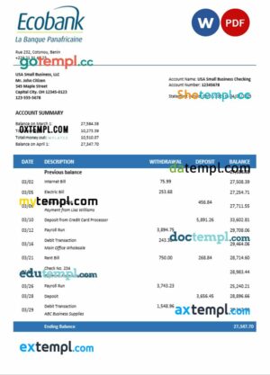 Ecobank enterprise statement Word and PDF format