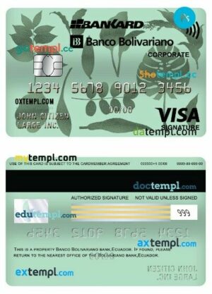 Ecuador Banco Bolivariano bank corporate visa signature card template in PSD format