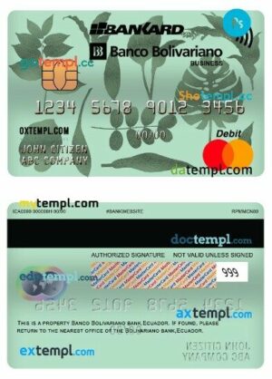 Ecuador Banco Bolivariano business mastercard template in PSD format