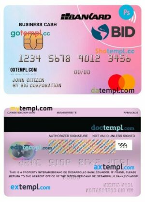 Ecuador Banco Interamericano de desarrollo (BID) bank business cash mastercard template in PSD format