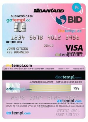 Ecuador Banco Interamericano de desarrollo (BID) bank business cash visa signature card template in PSD format
