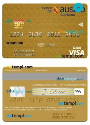 Ecuador Banco del Austro visa business card template in PSD format