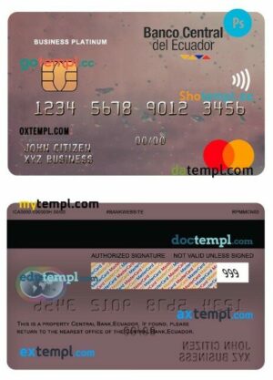 Ecuador Central bank business platinum mastercard template in PSD format
