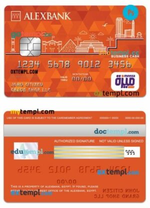 Egypt Alexbank business cash mezza card template in PSD format