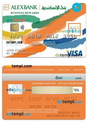 Egypt Alexbank business rewards visa inspire card template in PSD format