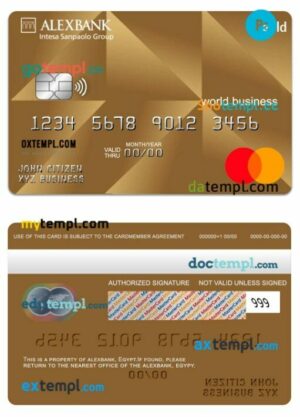Egypt Alexbank world business gold mastercard template in PSD format