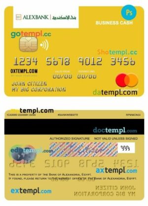 Egypt Bank of Alexandria business cash mastercard template in PSD format