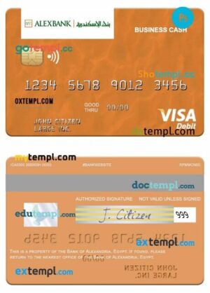Egypt Bank of Alexandria business cash visa debit card template in PSD format